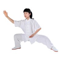 欧伦萨 运动户外武术搏击男女士免烫吸汗打拳武术服柏龄新品夏季太极服短袖棉麻锦练功服