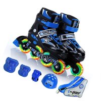 欧伦萨 户外运动轮滑滑板 体育鞋有轮子的鞋溜冰鞋儿童单直排PU溜冰鞋 全套装闪光可调节轮滑鞋