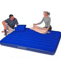 欧伦萨 户外运动双人一米五条纹植绒充气床垫 气垫床 带枕带泵套件