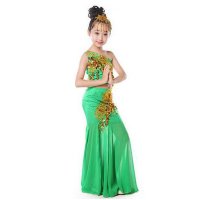 欧伦萨 2016儿童傣族舞蹈民族舞表演服伴舞演出服装鱼尾长裙
