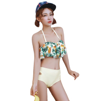 分体三角泳装时尚镂空印花荷叶边聚拢比基尼温泉女游泳衣