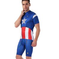 欧伦萨 运动户外骑行服男透气排汗 美国队长短袖上衣骑行服