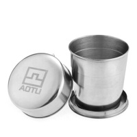 欧伦萨 户外运动四节不锈钢折叠杯 带扣环伸缩杯 不锈钢水杯