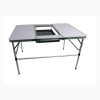 欧伦萨 运动户外便携桌椅床折叠桌铝合金烧烤桌三折折叠烧烤桌韩式带铁盘烧烤 便携式野餐桌户外休闲桌子