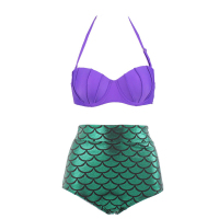 欧伦萨 户外运动2016性感鱼鳞印花 美人鱼分体泳衣 性感贝壳比基尼4Z6N3
