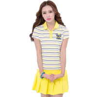 欧伦萨 户外运动2016网球裙羽毛球服翻领条纹团体服时尚休闲少女装