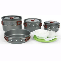 户外便携套锅 野营套锅 硬质氧化铝不粘锅5-6人