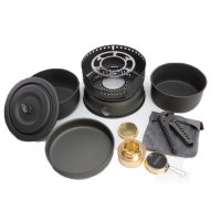 户外套锅2-3人户外炊具套装便携酒精炉头野营套锅具