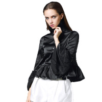 欧伦萨 秋冬款2016喇叭袖荷叶领开修身显瘦时尚潮流 衫衬衣女式上衣A47H9