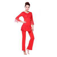 欧伦萨 广场舞服装满天星亮片舞蹈服套装女成人秋冬款