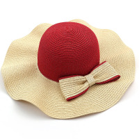 欧伦萨 户外运动2016蝴蝶结草帽沿沙滩帽遮阳帽 女士帽子80E7K