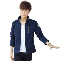 男式夹克青年运动男士外套纯棉修身立领薄外衣