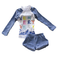 欧伦萨 户外运动韩版儿童泳衣长袖分体时尚甜美可爱温泉泳装男童女童81GW4