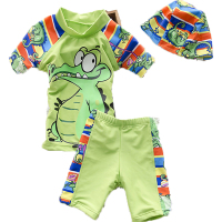 欧伦萨 户外运动男童泳衣分体平角 两件套泳衣儿童泳裤宝宝泳衣 恐龙 男孩带帽子