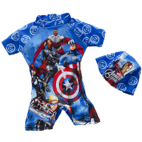 欧伦萨 户外运动2016儿童泳衣男童 可爱卡通连体平角游泳衣 超人泳装 带帽AQNRQ