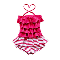 欧伦萨 户外运动儿童泳衣可爱条纹游泳衣女童蛋糕层连体平角裤中大童小女孩泳装