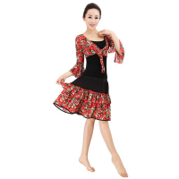 欧伦萨 户外运动2016春季中老年广场舞服装长袖裙摆 套装拉丁舞蹈服