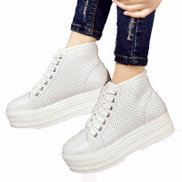 欧伦萨 户外运动2016春夏韩版休闲鞋单鞋系带高帮小白鞋厚底松糕鞋洞洞网鞋女真皮