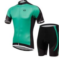 欧伦萨 运动户外骑行服夏季吸湿排汗衣裤戴蒙白绿骑行服短袖套装 自行车服
