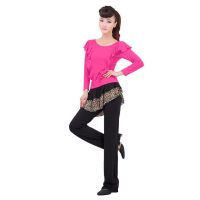 欧伦萨 运动户外瑜伽舞蹈2016广场舞时尚套装长袖上衣+豹纹裙裤广场舞服装舞蹈服装