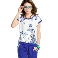 欧伦萨 运动户外套装运动装夏装时尚短袖印花女夏春秋女士运动服套装吸汗透气0S98T