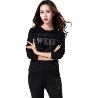 欧伦萨 运动户外套装2016春装运动服女女装字母亮片圆领休闲运动套装女修身5DXWZ