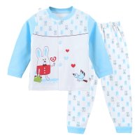 龙猫逗叮 新款婴幼儿纯棉对开扣长袖可开裆套装 宝宝春季长袖长裤套装