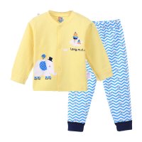 [龙猫逗叮]0507 新款婴幼儿纯棉对开扣长袖可开裆套装 宝宝春季长袖长裤套装