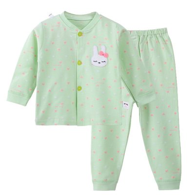 【龙猫逗叮】0770 新款婴幼儿纯棉对开扣长袖可开裆套装 宝宝春季长袖长裤套装