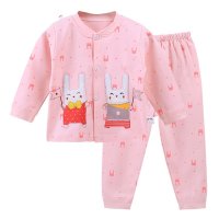 [龙猫逗叮]0804 新款婴幼儿纯棉对开扣长袖可开裆套装 宝宝春季长袖长裤套装