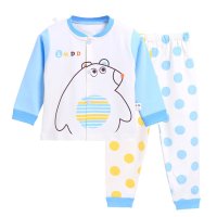 [龙猫逗叮]0841 新款婴幼儿纯棉对开扣长袖可开裆套装 宝宝春季长袖长裤套装