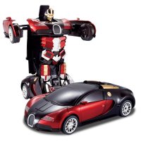 佳奇TT663红色遥控变形一键变身金刚玩具充电汽车机器人布加迪男孩玩具车便漂移战神