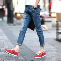 至行2016春季翻碎花牛仔九分裤9分裤韩版修身潮小脚男裤子726款