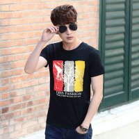 2016夏季新款短袖男士t恤衫 大树彩色条纹印花男装打底上衣 休闲T