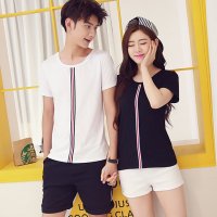 至行夏季2016新款情侣装T恤学院风纯色修身圆领短袖T恤