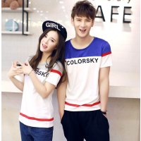 至行2016新款韩字母印花修身短袖T恤情侣T恤班服