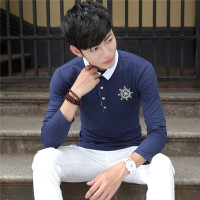 2016秋季新款纯棉男士翻领长袖T恤 秋冬款男装 时尚百搭修身男