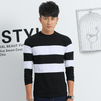 纯棉短袖T恤男2018夏季莱卡棉印花新款清凉透气条纹韩版男式圆领T