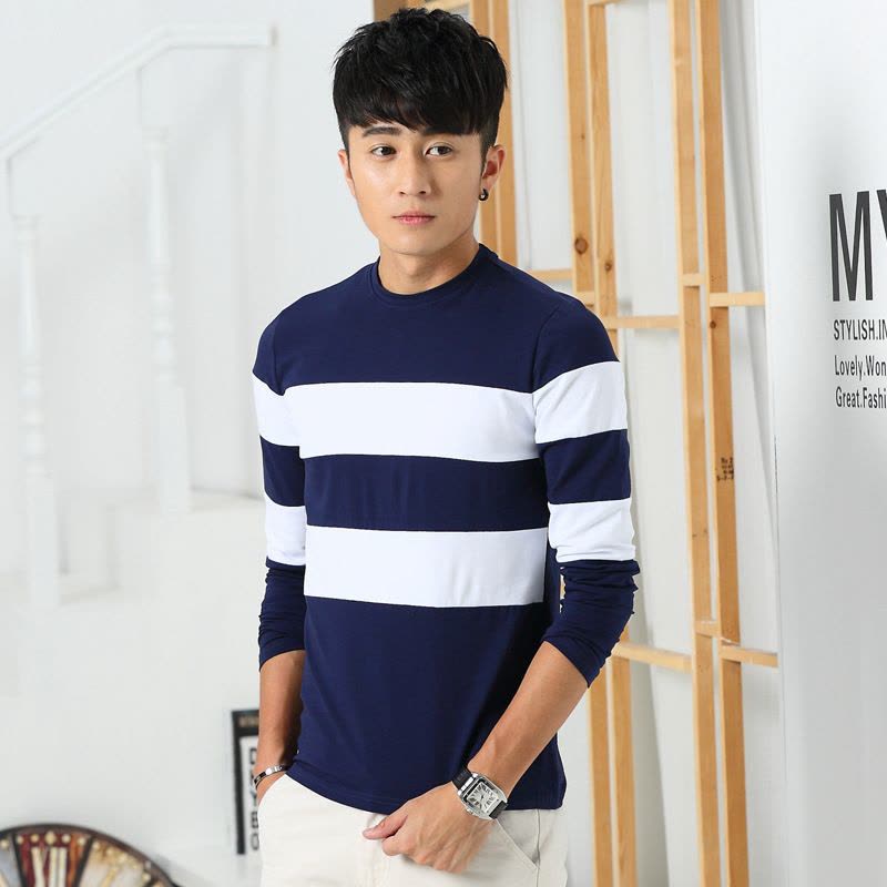 纯棉短袖T恤男2018夏季莱卡棉印花新款清凉透气条纹韩版男式圆领T图片