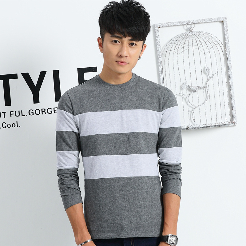 纯棉短袖T恤男2018夏季莱卡棉印花新款清凉透气条纹韩版男式圆领T