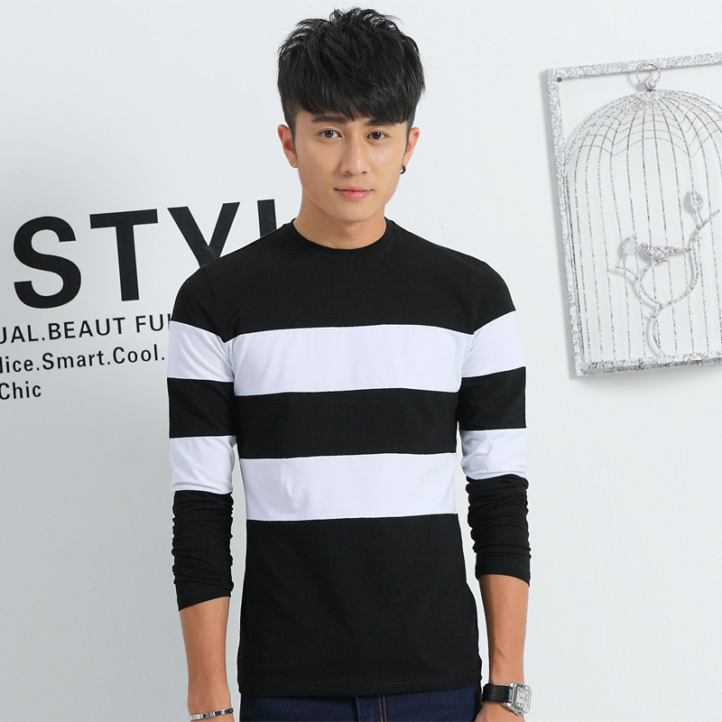 纯棉短袖T恤男2018夏季莱卡棉印花新款清凉透气条纹韩版男式圆领T