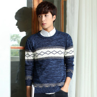 至行2017秋季新款 休闲 针织衫 加厚保暖 打底衫 男式毛衣 套头拼接 毛衫男
