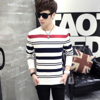 至行2016秋冬新款男装纯棉长袖T恤潮青少年韩版修身拼色条纹T恤