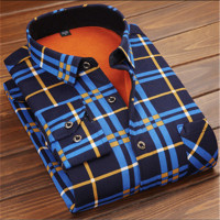 2016秋冬款韩版格子加绒加厚男士保暖衬衫