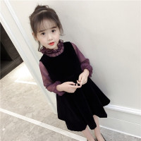 迪鲁奥(DILUAO)女童春装2021新款连衣裙套装韩版潮衣童装女洋气公主儿童裙子春秋 紫色蕾丝套装