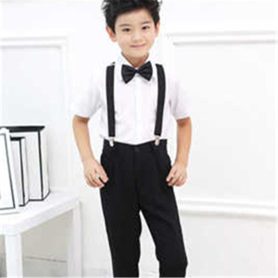 迪鲁奥（DILUAO)新款男童演出服男孩花童装儿童白色短袖衬衫黑色短裤背带装朗诵服