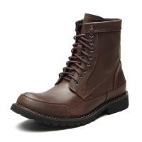 迪鲁奥(DILUAO)欧洲站户外靴真皮黑色长靴子增高马丁靴尖翘头黑色皮鞋高帮