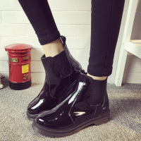 迪鲁奥(DILUAO)秋冬平底靴子2021新款学生厚底粗跟休闲女靴时尚时装机车马丁靴女英伦风漆皮短靴女鞋潮中跟裸靴切尔西