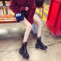 迪鲁奥（DILUAO)秋季2021网红同款舒适保暖英伦潮流女英伦风学生厚底透气机车靴子女筒帅气增高薄袜靴 黑色