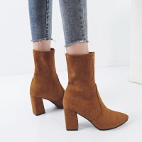 迪鲁奥(DILUAO)女英伦风裸靴子女粗跟女靴春秋单靴女士中跟(3-5厘米)鞋清爽舒适耐磨舒适透气帅气粗跟直筒工装靴女